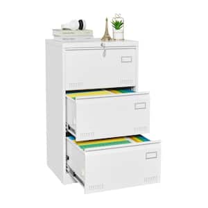 3-Drawer White 24 in. H x 40 in. W x 17.7 in. D Metal Mobile File Cabinet with Rolling Casters