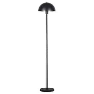 56 in. Black Modern 1-Light Standard Floor Lamp for Living Room with Dome Metal Shade