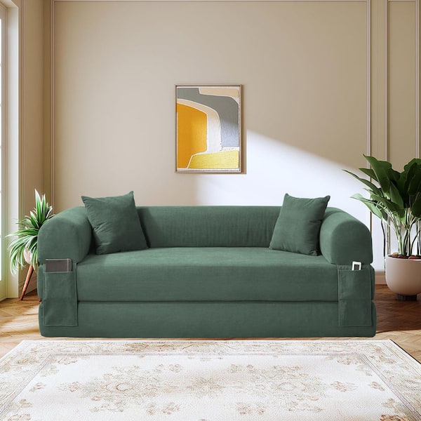 Modern 60 in. Light Green Corduroy Upholstery Queen Size Folding Sleeper Sofa Bed