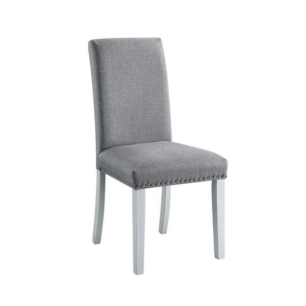 Unbranded Lanton Side Chair (Set-2) in Gray Linen and Antique White Finish