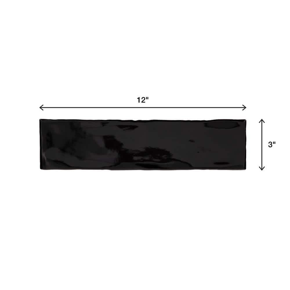 Florentine Gates Glossy Black Ceramic Subway Tile 3x12