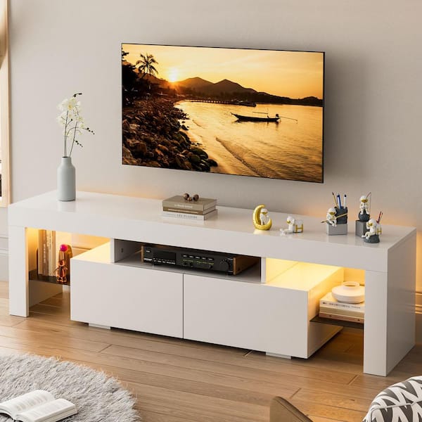 LACOO 62 in. Cyber Vibe White TV Stand Fits TV's up to 70 in