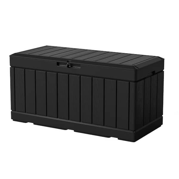 Tozey 90 Gal. Wood Style Black Resin Deck Box