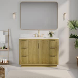 48 in. W x 22 in. D x 35 in. H Freestanding Solid Wood Bath Vanity in Oak with White Quartz Top, Soft Close