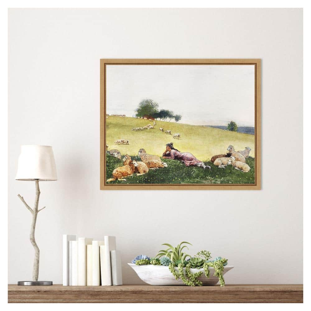 Homers Sheep Countryside II Realism Canvas Print with Maple Frame