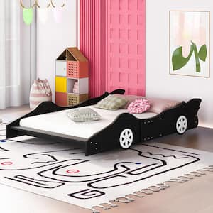 Black Full Size Race Car-Shaped Platform Bed with Wheels