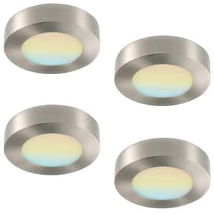 4-Pack 5.5 in. Round Color Selectable Integrated LED Flush Mount Downlight, Brushed Nickel