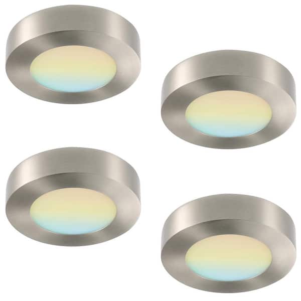 RUN BISON 4-Pack 5.5 in. Round Color Selectable Integrated LED Flush Mount Downlight, Brushed Nickel