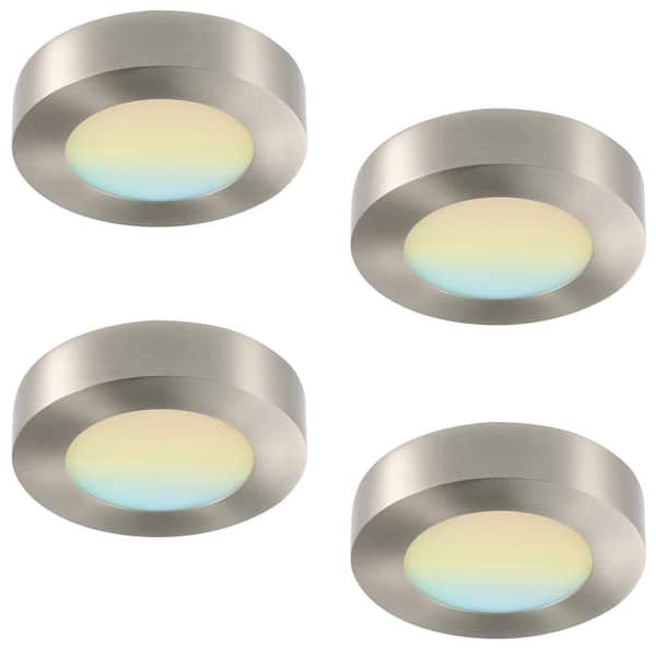 4-Pack 5.5 in. Round Color Selectable Integrated LED Flush Mount Downlight, Brushed Nickel