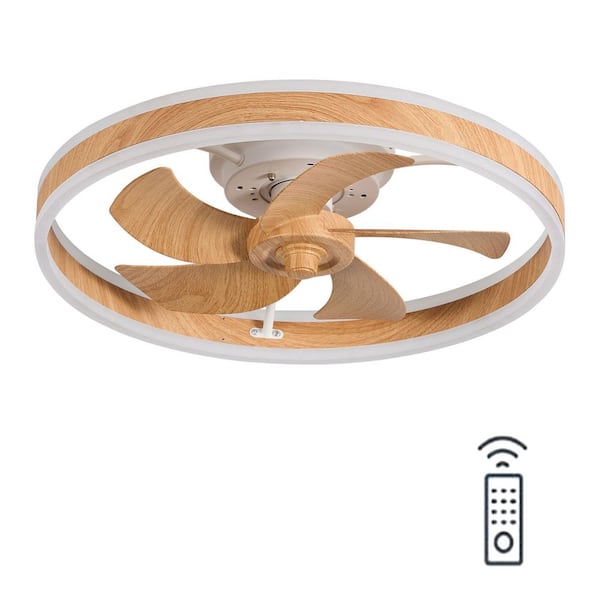 Unbranded 20 in. Farmhouse White Indoor LED Ceiling Fan with Smart APP Remote Control Flush Mount Ceiling Fan Painted Oak Blades