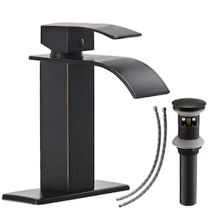 Waterfall Single Hole Single-Handle Low-Arc Bathroom Faucet With Pop-up Drain Assembly in Oil Rubbed Bronze