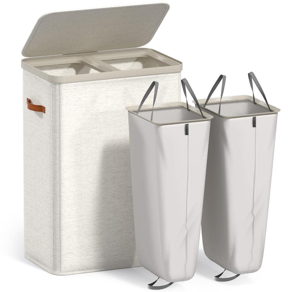 22 in. W x 15.75 in. D x 29.5 in. H Beige Linen Cabinet, 2-Compartment Laundry Basket with Removable Laundry Bag price history on PriceWatchPro