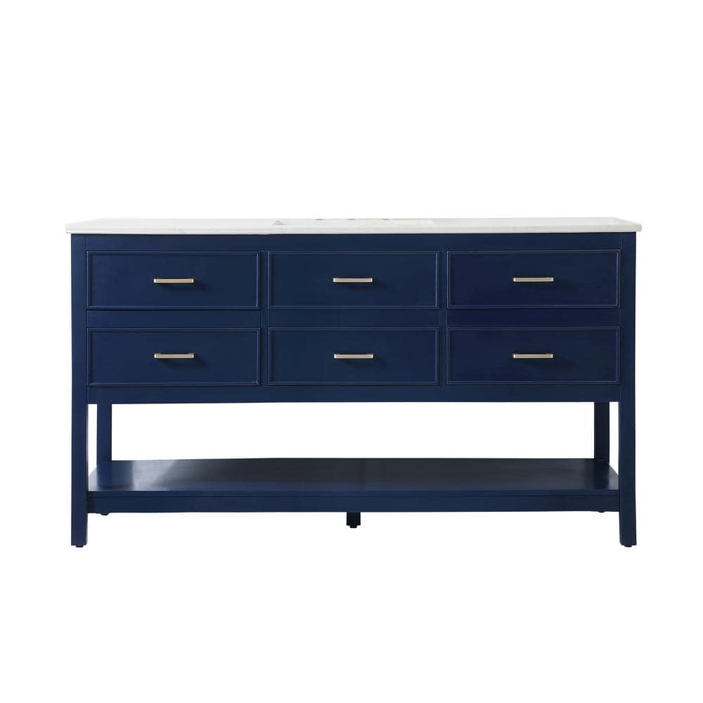 Simply Living 60 in. Single Bathroom Vanity in Blue with Quartz Vanity Top 