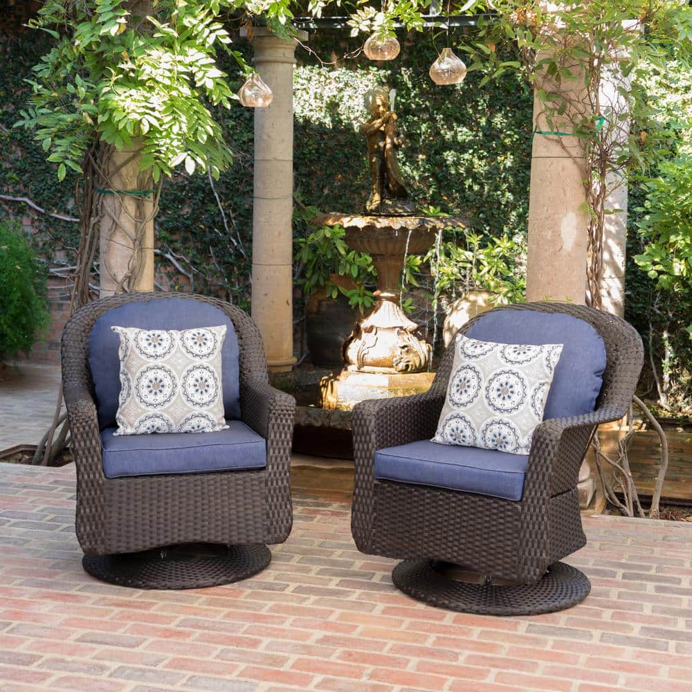 PE Wicker Outdoor Patio Swivel Chair with Removable Seat Cushion Blue, Suit