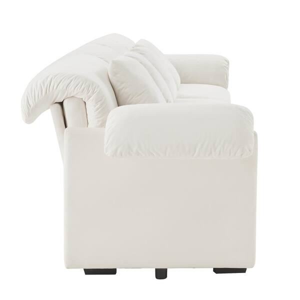 Clihome 84 in. White Velvet 2-Seater Loveseat with Storage
