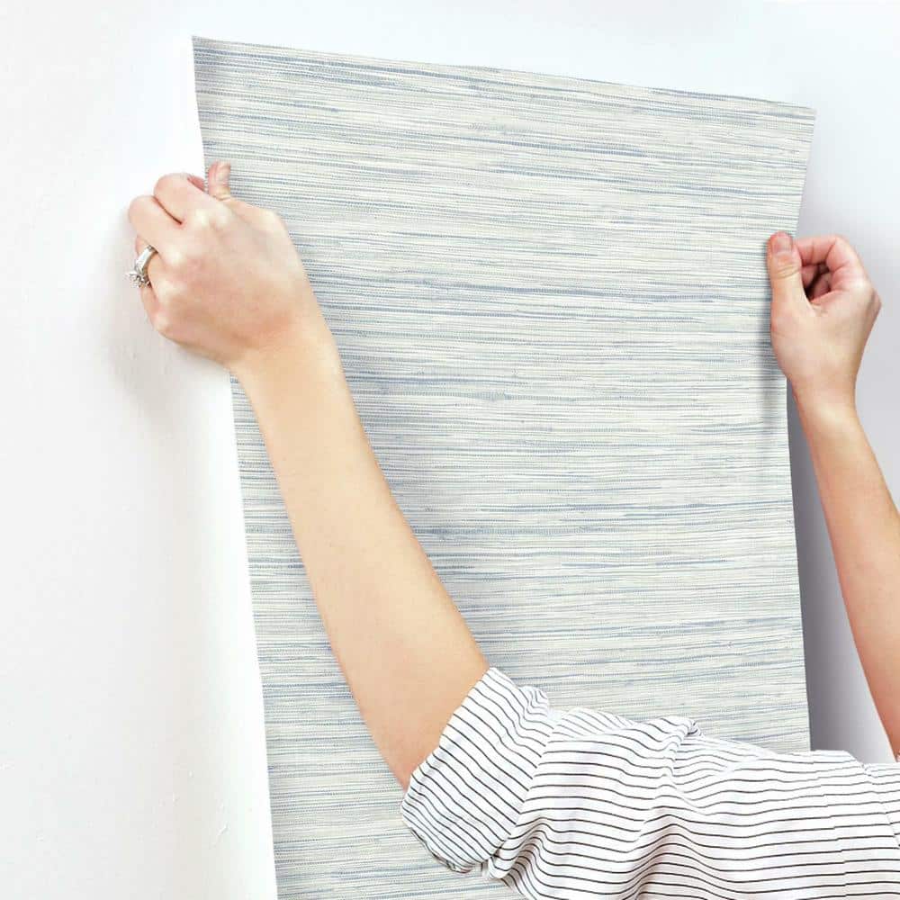 Blue Grasscloth Textured Pre-pasted Removable Wallpaper