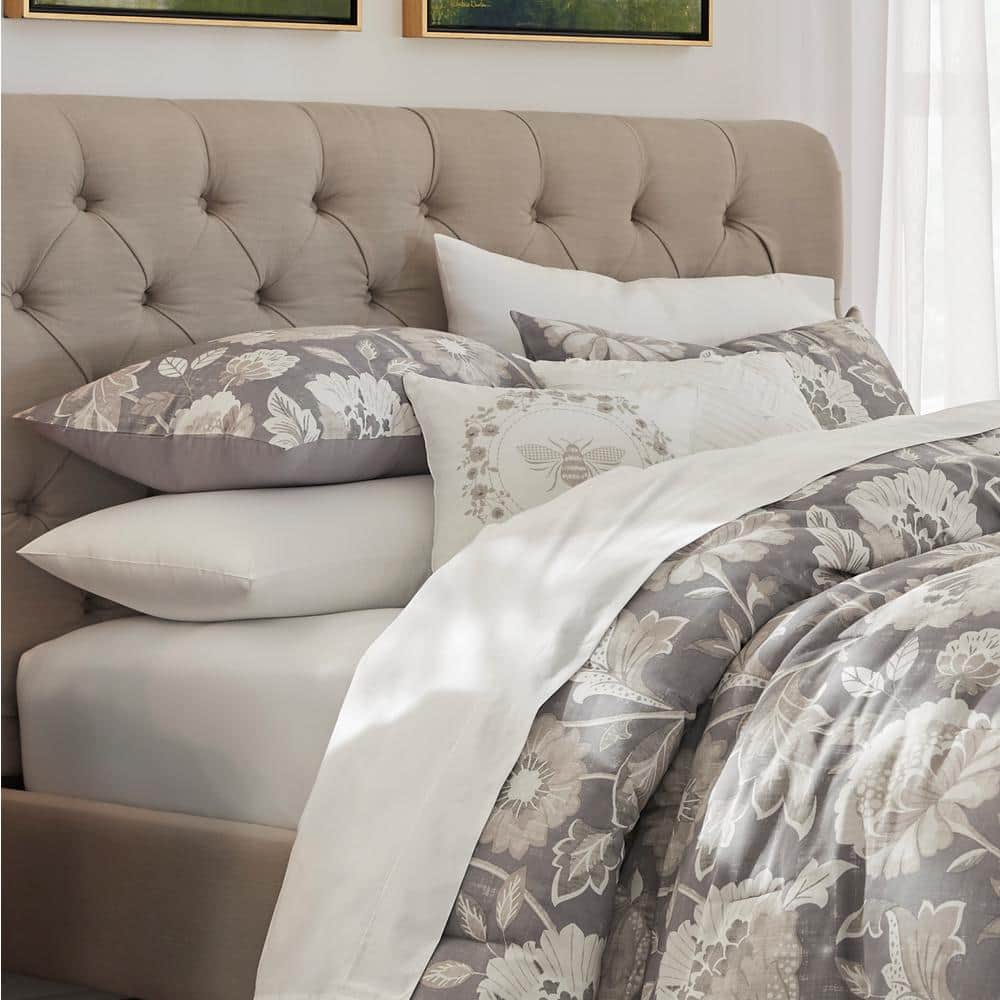 Larkspur Stone Gray and Khaki Cotton King Comforter Set