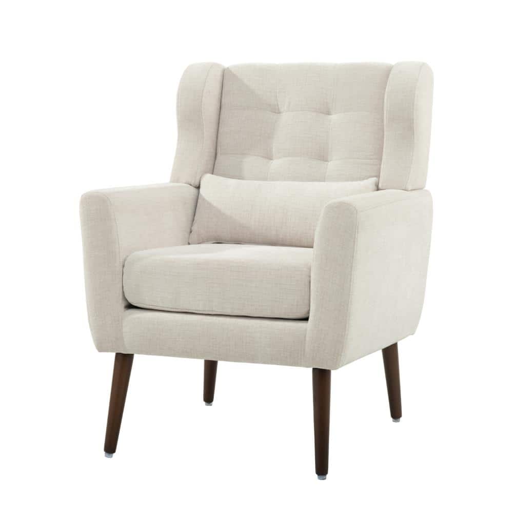 Beige Chenille Upholstered Mid-Century Accent Arm Chair with Lumbar Pillow (Set of 1) price history on PriceWatchPro
