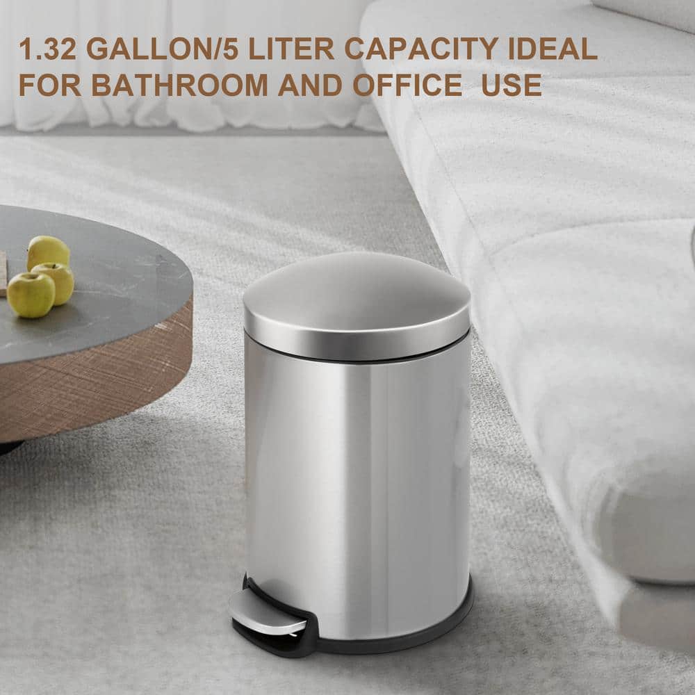 1.32 Gallon Brushed Stainless Steel Step-On Trash Can