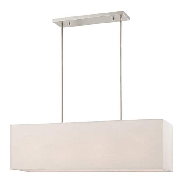 AVIANCE LIGHTING Haddington 4-Light Brushed Nickel Linear Chandelier with Oatmeal Fabric Shade