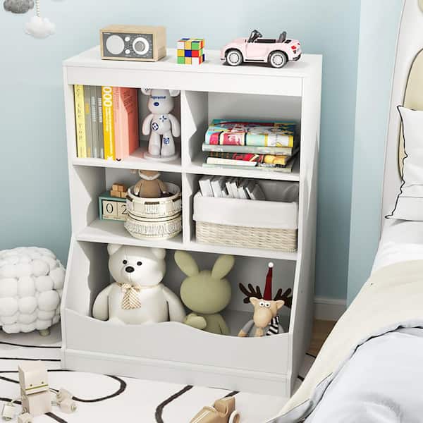 3-Tier White Children's Multi-Functional Durable Bookcase Toy Storage Bin Floor Cabinet