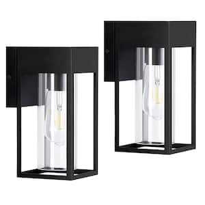 10.2 in. Black Modern Porch Lights Outdoor Hardwired Wall Lantern Scone with No Bulbs Included (2-Pack)