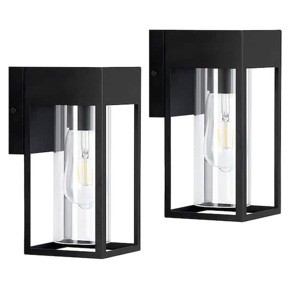 HKMGT 10.2 in. Black Modern Porch Lights Outdoor Hardwired Wall Lantern Sconce with No Bulbs Included (2-Pack)