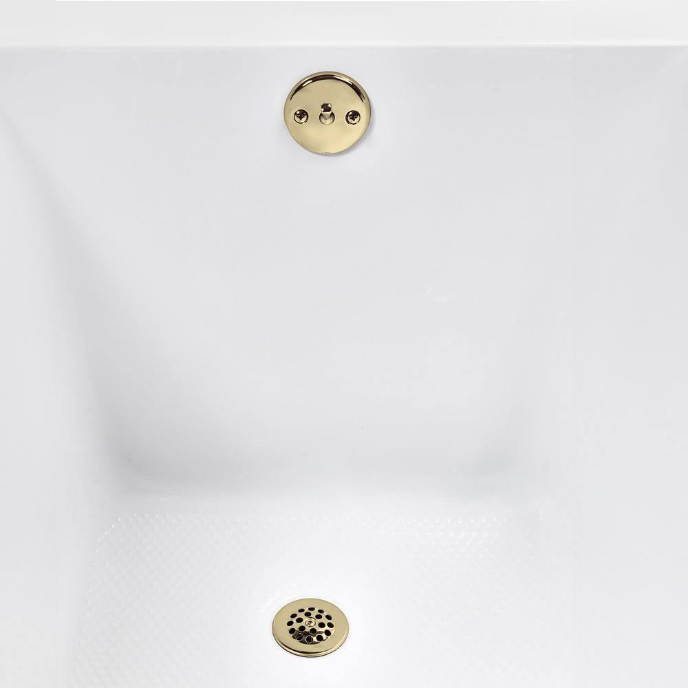 66'' Glossy White Acrylic Soaking Drop-In Bathtub with Polished Brass Drain
