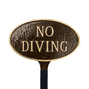 No Diving Small Oval Statement Plaque with Lawn Stake - Oil Rubbed/Gold