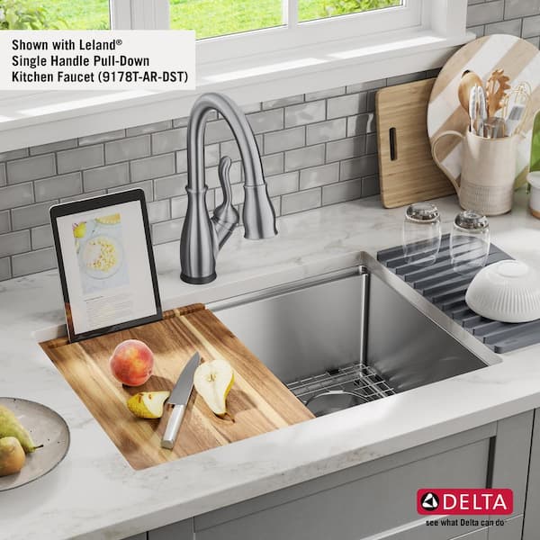 Delta Lorelai 16-Gauge Stainless Steel 27 in. Single Bowl Undermount  Workstation Kitchen Sink with Accessories 95B932-27S-SS The Home Depot