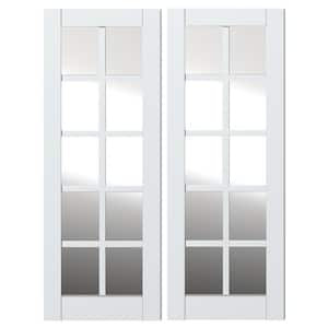 60 in. x 80 in. (Double 30"W Doors)10 Lite, White Primed, No Bore, Mirrored Glass Finished MDF Interior Door Slab