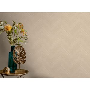 Beige Herringbone Geometric Machine Washable, 57 sq.ft. Non-Woven Non-Pasted, Double Roll Wallpaper