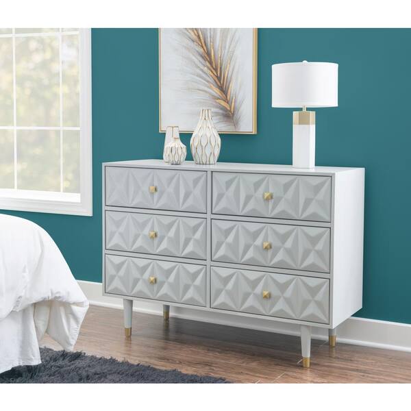 Linon Home Decor Dixon Grey Six Drawer 18 in. D Geo Texture Dresser Linon Home Decor Dixon Grey Six Drawer 18 in. D Geo Texture Dresser
