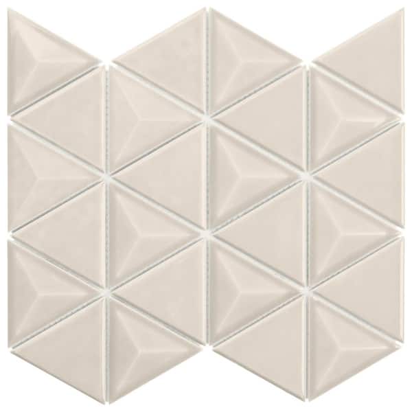 Ivy Hill Tile Medley Triangle Mushroom Gray 4 in. x 0.39 in. Glossy Ceramic Mosaic Wall Tile Sample
