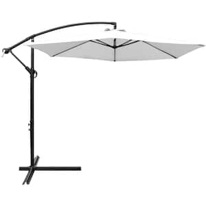 10 ft. Patio Offset Cantilever Umbrella Outdoor Market Hanging Umbrellas with Crank and Cross Base White