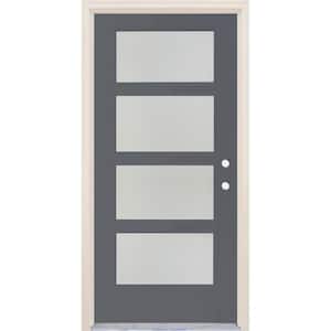 36 in. x 80 in. Left-Hand/Inswing 4 Lite Satin Etch Glass London Painted Fiberglass Prehung Front Door w/4-9/16" Frame