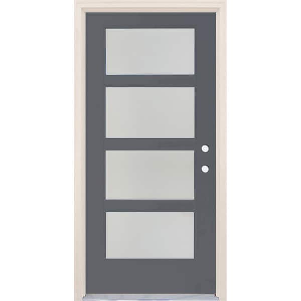 Builders Choice 36 in. x 80 in. Left-Hand/Inswing 4 Lite Satin Etch Glass London Painted Fiberglass Prehung Front Door w/4-9/16" Frame