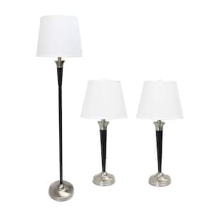 58 .5 in. Malbec Black and Brushed Nickel 3 Piece Metal Lamp Set (2 Table Lamps, 1 Floor Lamp) with Cream Shades