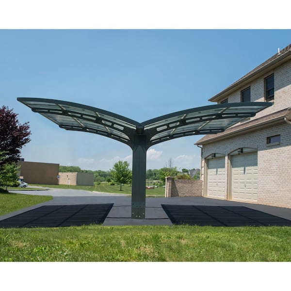 Arizona Wave 19 ft. x 16 ft. Gray Double Wings Shape Metal Carport with Corrugated Roof Panels