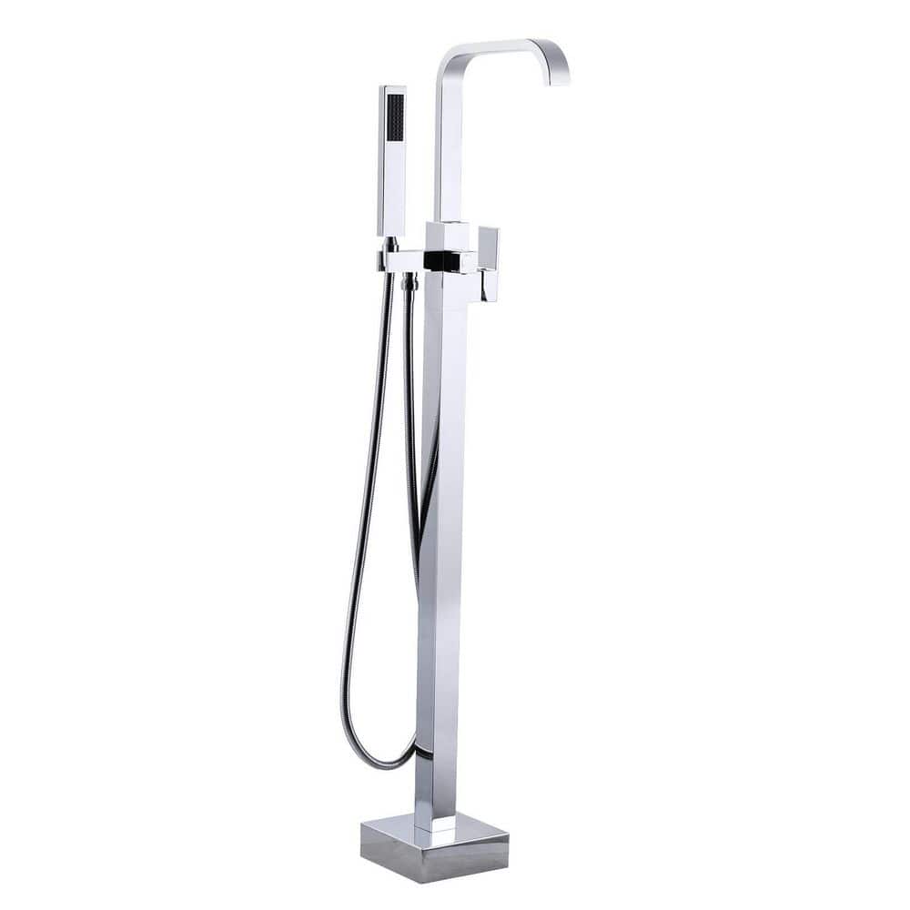 Waterfall Single-Handle Freestanding Floor Mount Tub Faucet Bathtub Filler with Hand Shower in Polished Chrome price history on PriceWatchPro