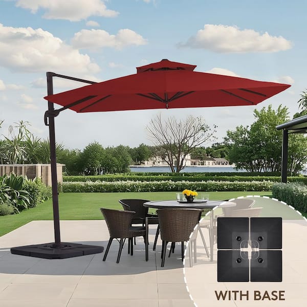 JEAREY 11 ft. x 11 ft. sq. Cantilever Patio Umbrella with Weighted Base in Red