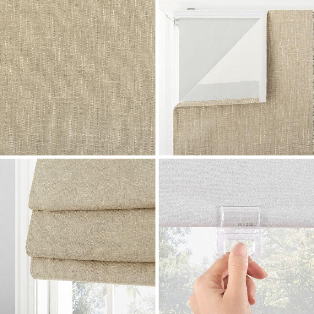 Stone Beige Fabric Cordless Blackout Roman Shade 33" x 64"