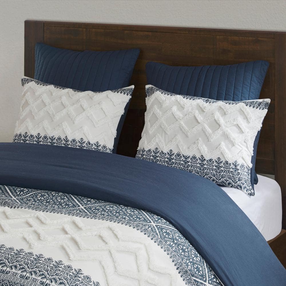 Full Blue Cotton Reversible Comforter Set