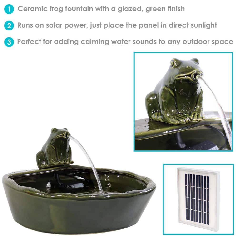 Green Ceramic Solar Powered Frog Tabletop Water Fountain