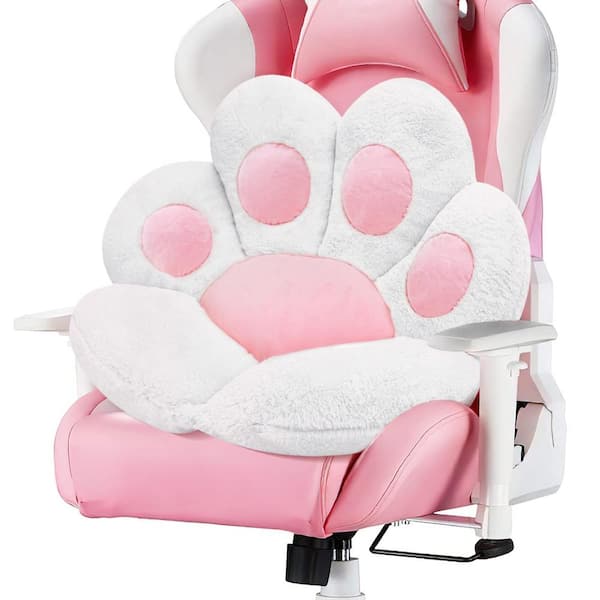 White Cat Paw Cushion Comfy Plush Chair Pad, Cute Seat for Gamer Girl Gift (Set of 1)