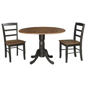 3-Piece Set - Distressed Hickory and Coal Solid Wood 42 in. Round Drop-Leaf Table with 2-Side Chairs