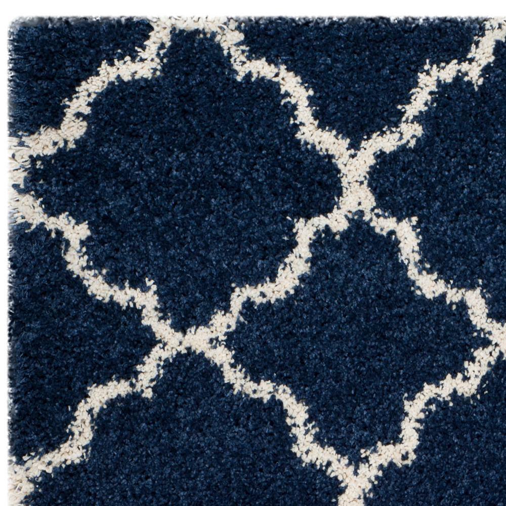 Navy and Ivory Geometric Shag Area Rug 4' x 6'