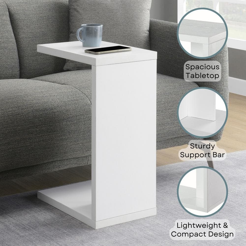 White Wood C-Shaped End Table