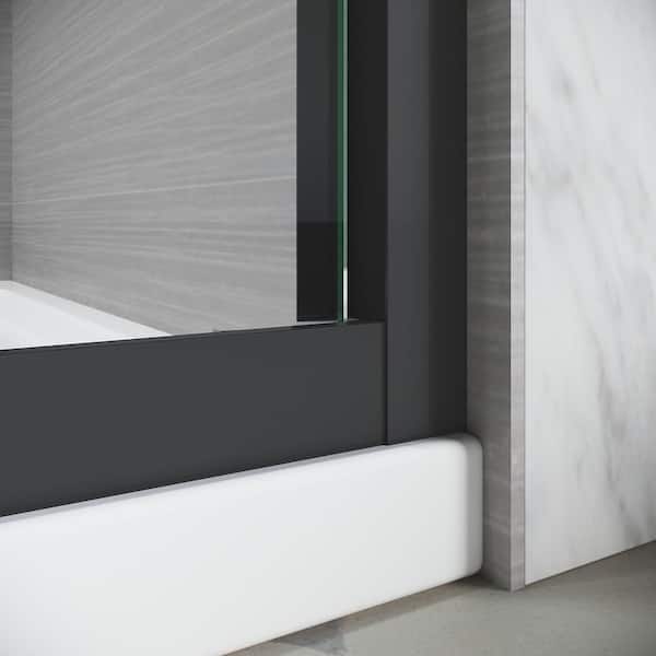 CASAINC 44-48 in. W x 72 in. H Sliding Adjustable Semi-Frameless Shower Door in Matte Black with Thick Clear Tempered Glass
