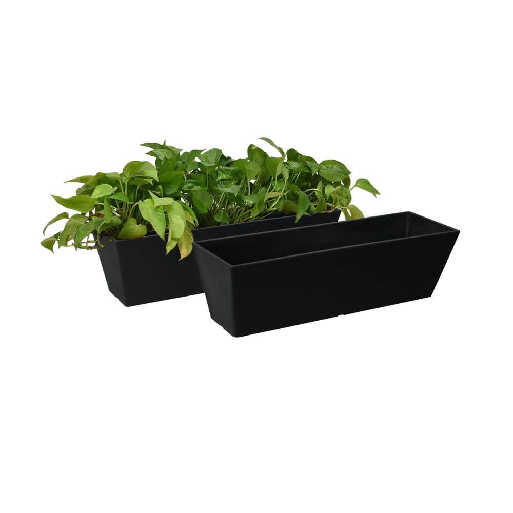 Acerra Black Rectangular Resin Outdoor Window Box Planters, Set of 2
